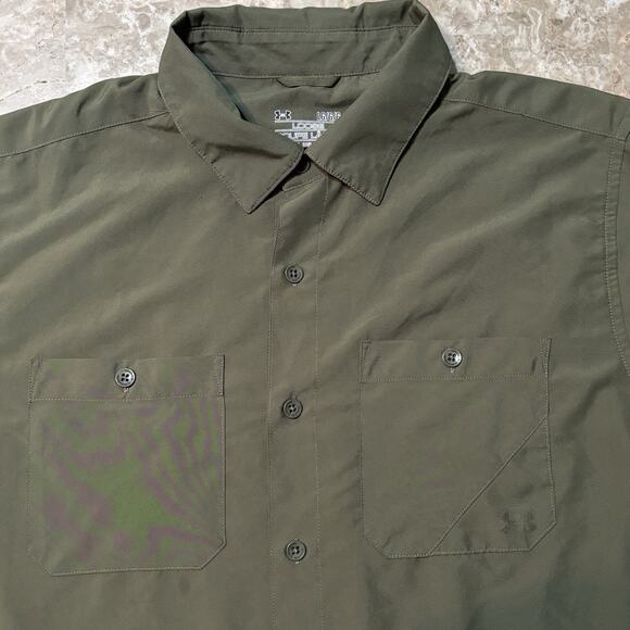 Under Armour Fishing Shirt Mens Large Green Short Sleeve Vented Drift Tide - Picture 1 of 11